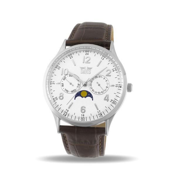 HORLOGES - De Davis 2351 Luca is een stijlvol herenhorloge met dag, datum  en maanstand. Het horloge laat zich makkelijk sportief dragen maar staat  ook prachtig bij een pak.