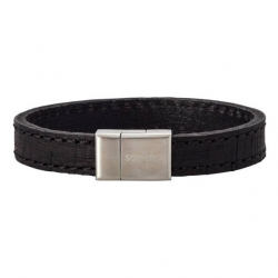 SON OF NOA 897 005-BLACK21 ARMBAND ZWART LEER MET STALEN MAGNEETSLUITING