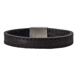 SON OF NOA 897 005-BLACK21 ARMBAND ZWART LEER MET STALEN MAGNEETSLUITING