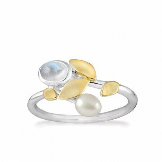 RABINOVICH 69603821 ZILVER MET 14K GOUDEN RING MET MAANSTEEN EN ZOETWATERPAREL RABINOVICH 69603821 ZILVER MET 14K GOUDEN RING MET MAANSTEEN EN ZOETWATERPAREL