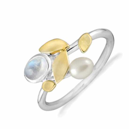 RABINOVICH 69603821 ZILVER MET 14K GOUDEN RING MET MAANSTEEN EN ZOETWATERPAREL RABINOVICH 69603821 ZILVER MET 14K GOUDEN RING MET MAANSTEEN EN ZOETWATERPAREL