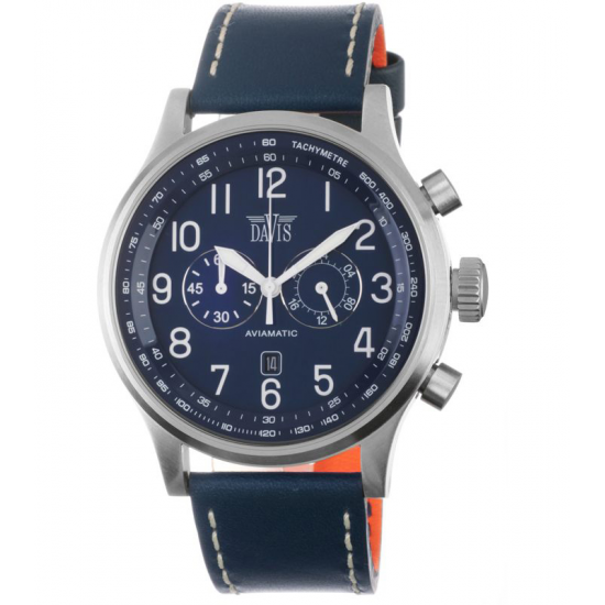 DAVIS 0455 HERENHORLOGE STAAL CHRONO AVIAMATIC