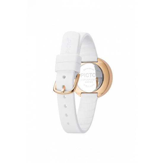 PICTO PT43381-0212R ROSÉ STALEN HORLOGE WIT SILICONEN BAND 40MM PICTO PT43381-0212R ROSÉ STALEN HORLOGE WIT SILICONEN BAND 40MM