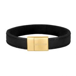 SON OF NOA 897 018-BLACK21 ARMBAND ZWART LEER MET VERGULD STALEN MAGNEETSLUITING