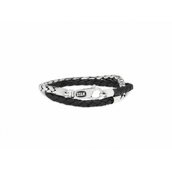 SILK 265BLK.19 ZILVER/LEER ARMBAND ZWART FOX COLLECTIE