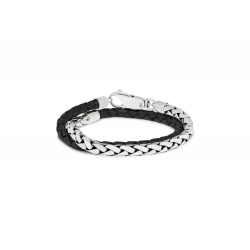 SILK 265BLK.19 ZILVER/LEER ARMBAND ZWART FOX COLLECTIE