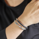 SILK 265BLK.19 ZILVER/LEER ARMBAND ZWART FOX COLLECTIE