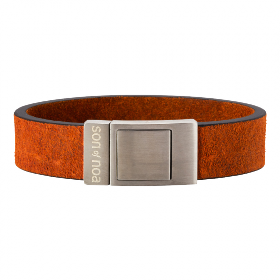 SON OF NOA 897 001-BROWN23 ARMBAND BRUIN LEER MET STALEN MAGNEETSLUITING