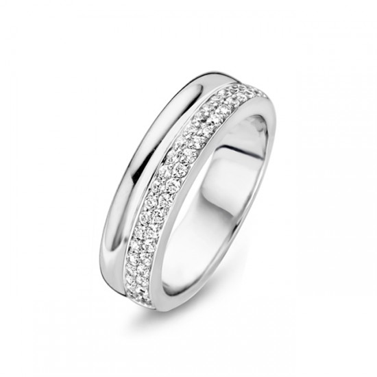 Onafhankelijk rem Pluche pop SIERADEN - Mooie ring met zirkonia van Moments. De ring bestaat uit twee smalle  ringen naast elkaar. De ene ring is van zilver en de ander is van  gerhodineerd zilver en is