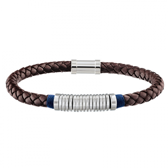 TOMMY HILFIGER JEWELS TJ2790154 STAAL/LEER ARMBAND SPIRAL BROWN