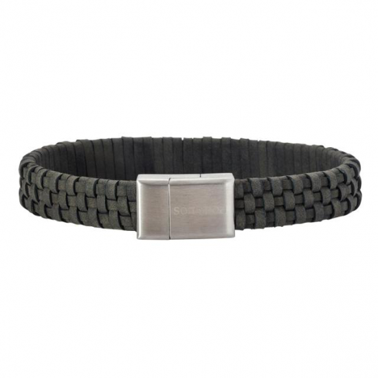 SON OF NOA 897 000-GREY19 ARMBAND GRIJS LEER MET STALEN MAGNEETSLUITING