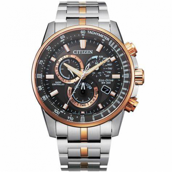 CITIZEN ECO-DRIVE HERENHORLOGE STAAL BICOLOR RADIO CONTROLLED SAFFIER 200 M