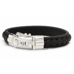 SILK 742BLK LEREN ARMBAND ZWART MET ZILVEREN SLUITING WEAVE