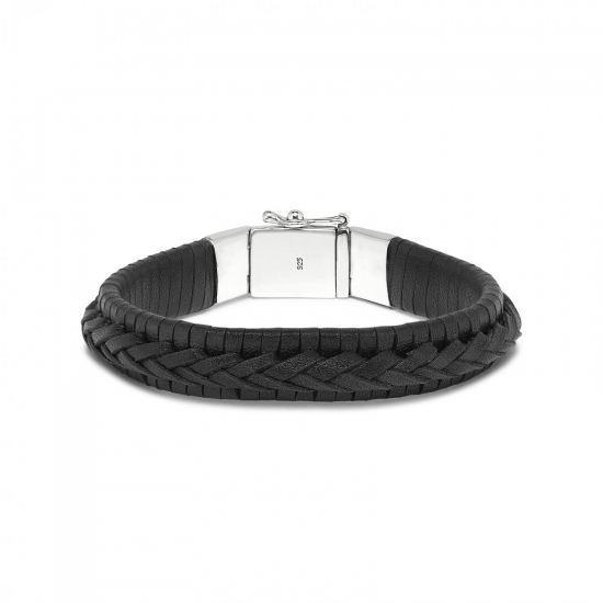 SILK 742BLK LEREN ARMBAND ZWART MET ZILVEREN SLUITING WEAVE