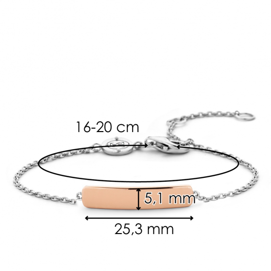 TI SENTO 2879SR ZILVEREN ARMBAND MET ROSƒ" VERGULD GRAVEERPLAATJE RECHT