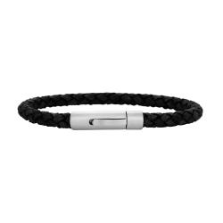 SON OF NOA 897 009-BLACK21 ARMBAND ZWART LEER MET STALEN MAGNEETSLUITING