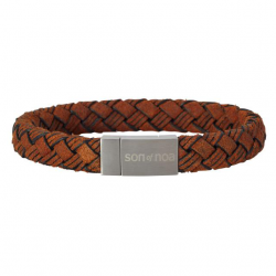 SON OF NOA 897 003-BROWN21 ARMBAND BRUIN LEER MET STALEN MAGNEETSLUITING