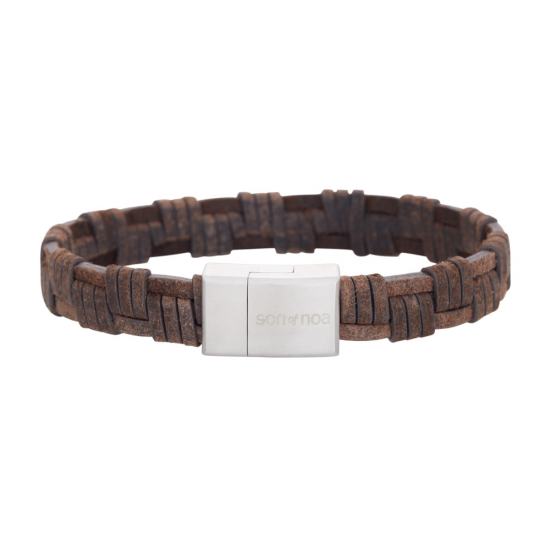 SON OF NOA 897 010-GREY23 ARMBAND GRIJS LEER MET STALEN MAGNEETSLUITING