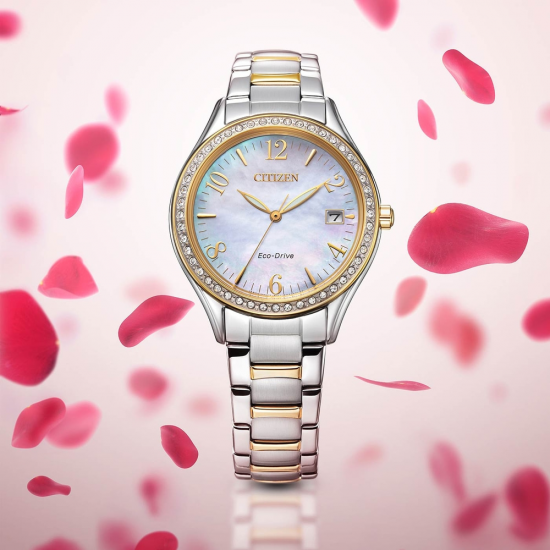 CITIZEN EO1184-81D DAMESHORLOGE BICOLOR STAAL MET SWAROVSKI STEENTJES