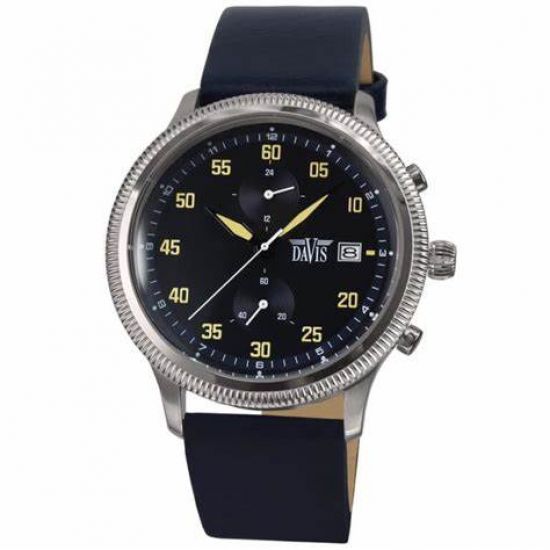 DAVIS 2321 HERENHORLOGE STAAL CHRONOGRAAF FLOYD BLUE