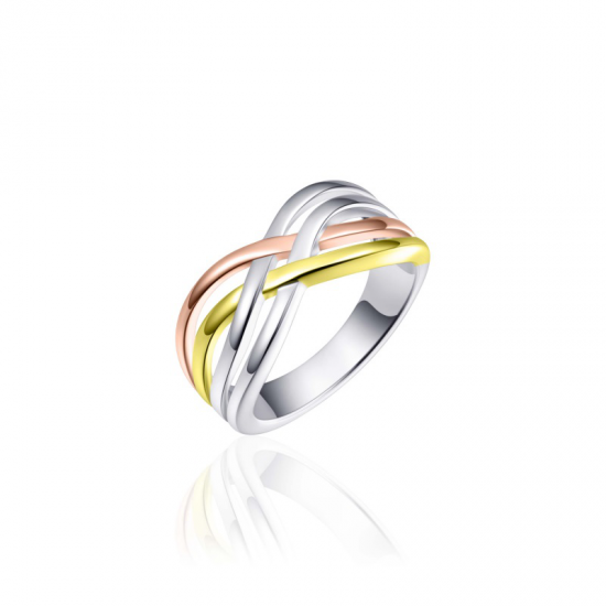 GISSER R076T ZILVEREN RING TRICOLOR GOLD RUSH