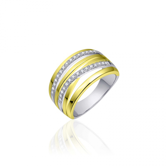 GISSER JEWELS R055Y ZILVER VERGULDE RING MET ZIRKONIA GOLD RUSH