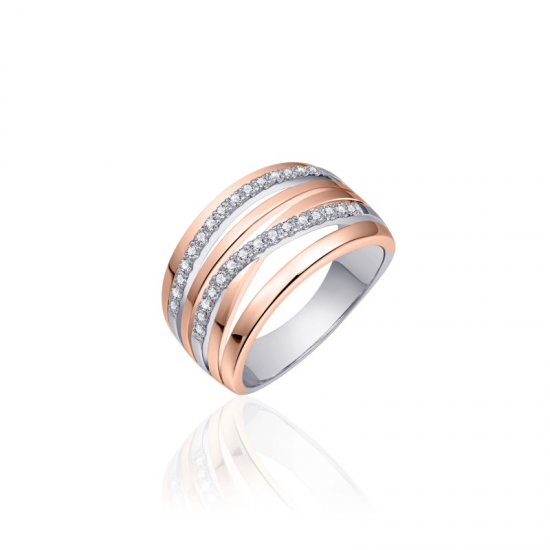 GISSER JEWELS R055R ZILVEREN ROSÉ VERGULDE RING MET ZIRKONIA GOLD RUSH