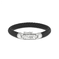 SILK 853BLK.21 ZILVER/LEER ARMBAND ZWART ARCH COLLECTIE