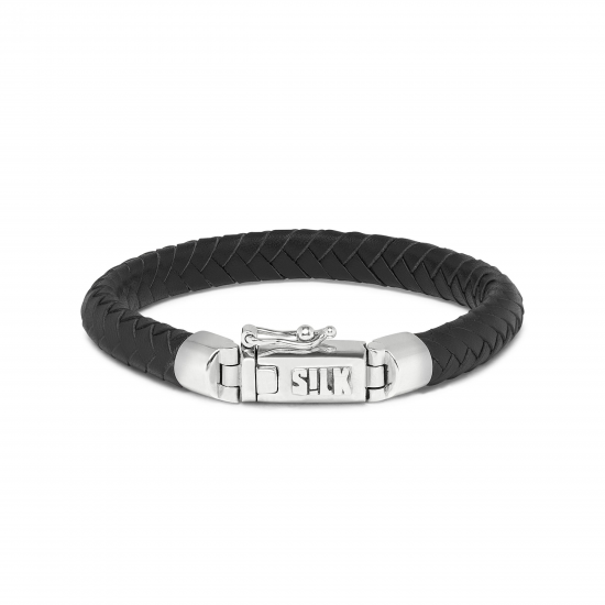 SILK 853BLK.21 ZILVER/LEER ARMBAND ZWART ARCH COLLECTIE