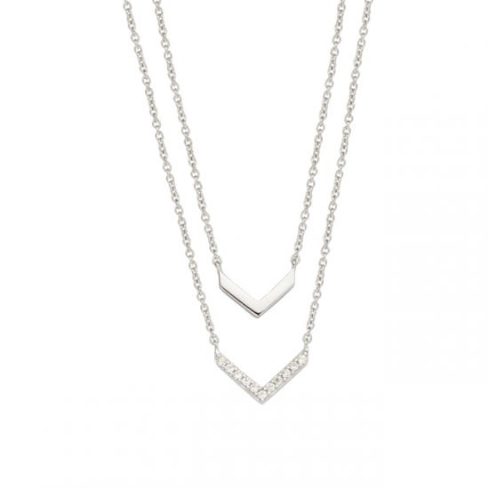 MOMENTS 33852AW ZILVEREN COLLIER ZIRKONIA V-VORM