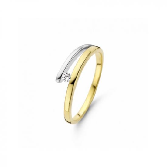 MORI 41-RMFD-24 14 KARAAT BICOLOR GOUDEN RING MET DIAMANT MORI 41-RMFD-24 14 KARAAT BICOLOR GOUDEN RING MET DIAMANT