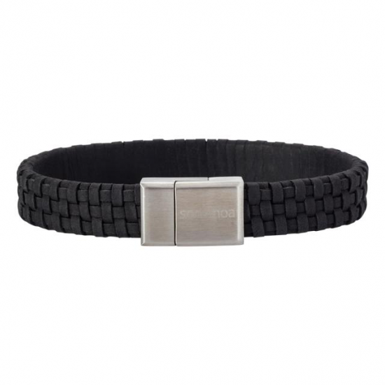 SON OF NOA 897 000-BLACK ARMBAND ZWART LEER MET STALEN MAGNEETSLUITING