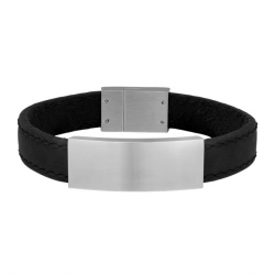 SON OF NOA 897 017-BLACK21 ARMBAND ZWART LEER 12MM MET STALEN MAGNEETSLUITING