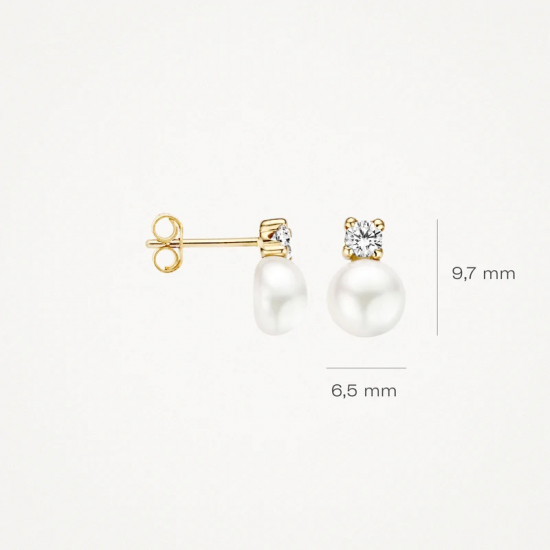 BLUSH 7147YPW GEELGOUDEN OORKNOPPEN ZIRKONIA/ZOETWATERPAREL