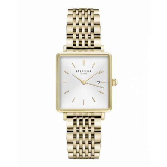 ROSEFIELD QWSG-Q09 VERGULD STALEN DAMESHORLOGE THE BOXY WHITE SUNRAY STEEL GOLD