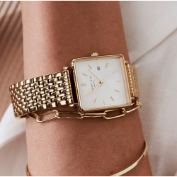 ROSEFIELD QWSG-Q09 VERGULD STALEN DAMESHORLOGE THE BOXY WHITE SUNRAY STEEL GOLD