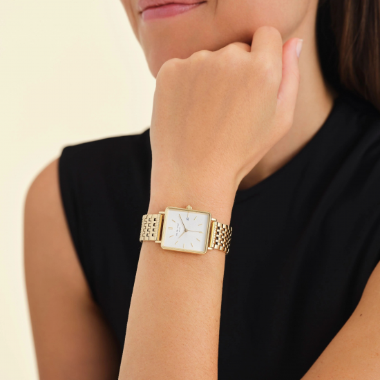 ROSEFIELD QWSG-Q09 VERGULD STALEN DAMESHORLOGE THE BOXY WHITE SUNRAY STEEL GOLD
