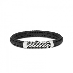 SILK 158BLK ZILVER/LEER ARMBAND ZWART ZIPP