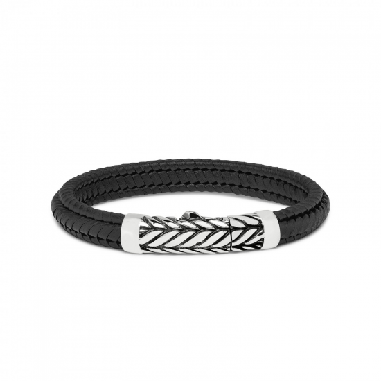 SILK 158BLK ZILVER/LEER ARMBAND ZWART ZIPP