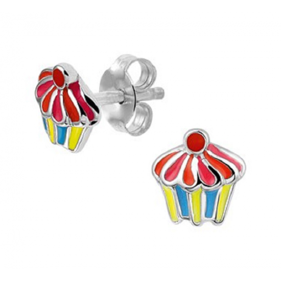 HUISCOLLECTIE 1324752 ZILVEREN OORKNOPPEN KIND CUPCAKES KLEUR