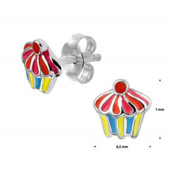 HUISCOLLECTIE 1324752 ZILVEREN OORKNOPPEN KIND CUPCAKES KLEUR