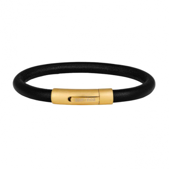 SON OF NOA 897 020-BLACK19 ARMBAND ZWART LEER MET VERGULD STALEN MAGNEETSLUITING