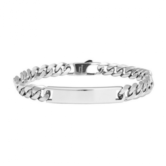 SON OF NOA 893 003-19 STALEN ARMBAND GOURMETSCHAKEL MET PLAAT SON OF NOA 893 003-19 STALEN ARMBAND GOURMETSCHAKEL MET PLAAT