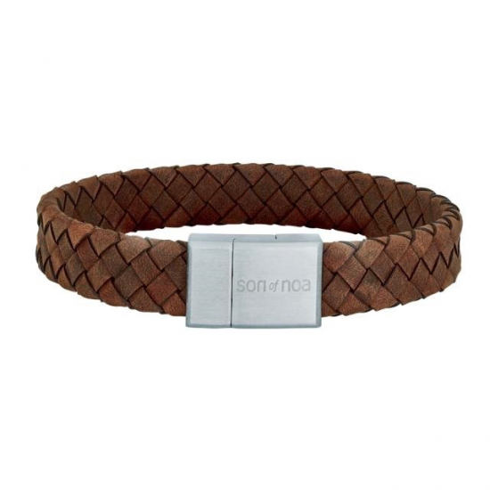 SON OF NOA 897 014-BROWN21 LEREN ARMBAND BRUIN MET STALEN MAGNEETSLUITING