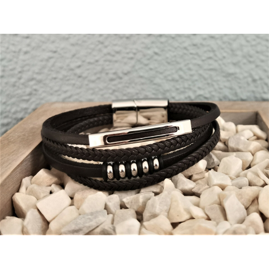 LEATHER&STEEL PIRO-BR ARMBAND BRUIN LEER EN STAAL PIRO LEATHER&STEEL PIRO-BR ARMBAND BRUIN LEER EN STAAL PIRO
