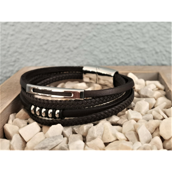 LEATHER&STEEL PIRO-BR ARMBAND BRUIN LEER EN STAAL PIRO LEATHER&STEEL PIRO-BR ARMBAND BRUIN LEER EN STAAL PIRO