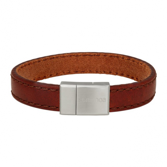 SON OF NOA 897 016-BROWN21 ARMBAND BRUIN LEER MET STALEN MAGNEETSLUITING