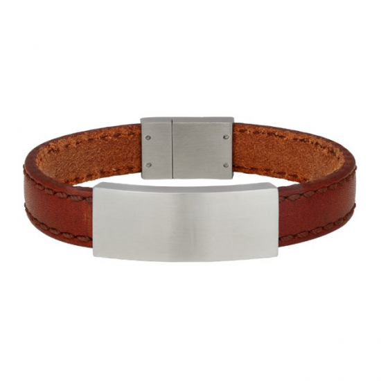 SON OF NOA 897 017-BROWN21 ARMBAND BRUIN LEER MET STALEN MAGNEETSLUITING