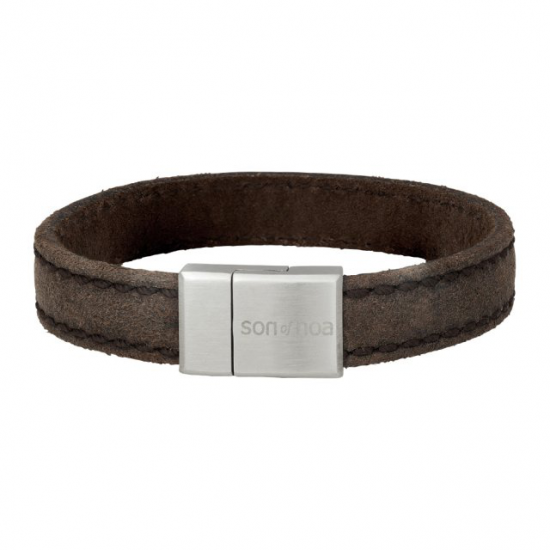 SON OF NOA 897 016-GREY19 ARMBAND GRIJS LEER MET STALEN MAGNEETSLUITING