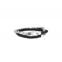 SILK 265BLK.20 ZILVER/LEER ARMBAND ZWART FOX COLLECTIE